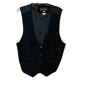 Vintage Western Frontier Vest Men Genuine Suede XL Leather Black 4 Snaps Pockets